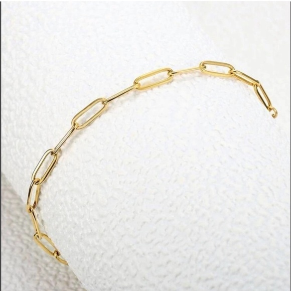 18K Gold plated Paper Clip Chain Bracelet Link Stainless steel womens jewelry - Picture 5 of 7